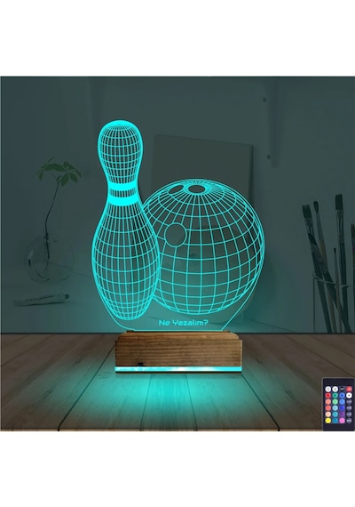 Luvivia Bowling Topu Kişiye Özel 3d Lamba - Masa Gece Lambası Şeffaf