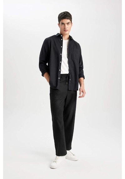 Defacto Pantolon Relax Fit Beli Bağcıklı Cepli Basic Düz Düz Paça B7336AX23WNBK81 Siyah