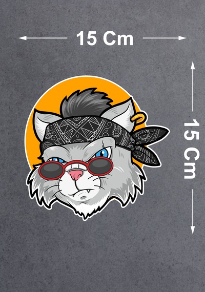 Gözlüklü Kedi Sticker - Araba Oto Motosiklet Karavan Cam Sticker - 00247 15x15 Cm