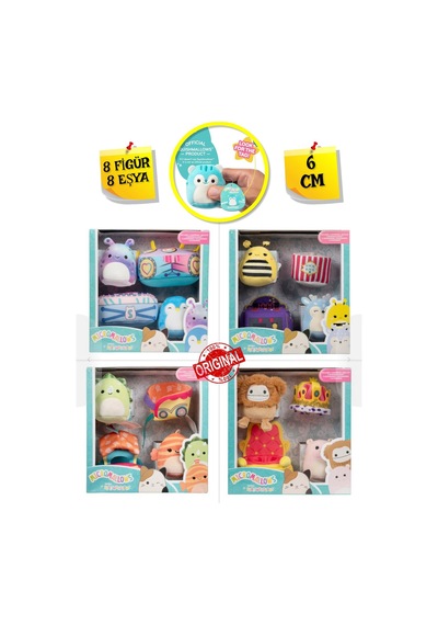 Micromallows Squishmallows Mini Yumuşak Peluş Oyuncak 8 Figür + 8 Aksesuar Figür Seti - 6 Cm Çok Renkli