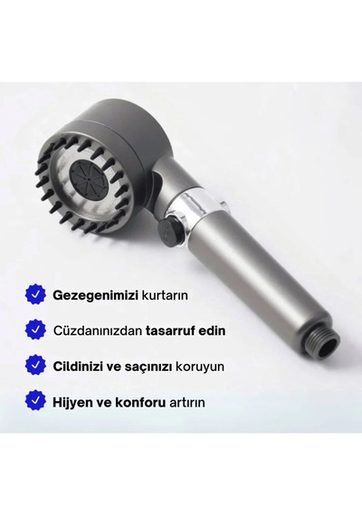 Truva 5 Adet Yedek Filtreli Kireç Önleyici Özellikli Duş Başlığı Gri