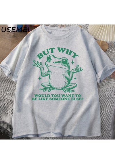 Flood Of Style Ama Neden Başka Biri Gibi Olmak İstersiniz T-shirt Erkekler Retro Komik Kurbağa Grafik T Shir Gri