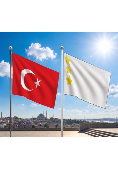 Ak Hun İmparatorluğu Bayrağı Ve Alpaka Kumaş Türk Bayrağı 2'li Set 70x105cm Diğer