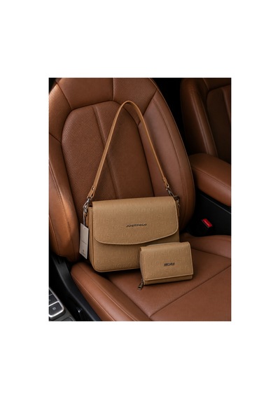 Just Polo Kadın Büyük Boy Ayarlanabilir Askılı Şık Omuz Çantası Ve Cüzdanı Kombin Shopper Vizon - Camel