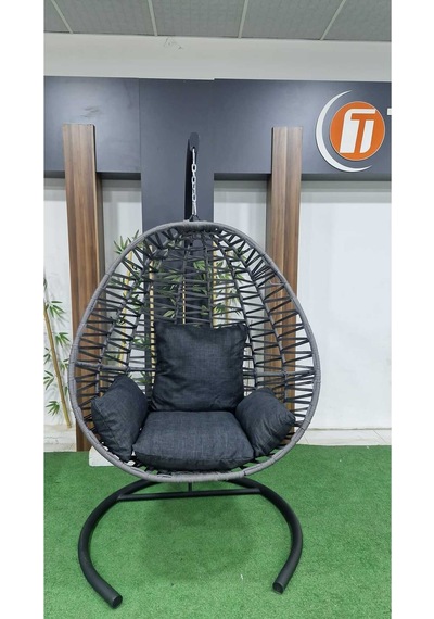 Furnivex Makrome El Örgülü Hamak Salıncak Tek Kişilik Fındık Salıncak Antrasit