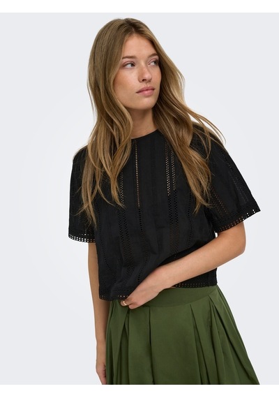 Only Onllıa Ss Emb Top Wvn Kadın Siyah Bluz - 15383837