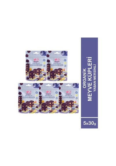 5'li Organik Yaban Mersinli Meyve Küpleri 5 X 30 Gr