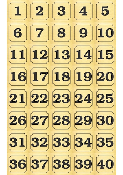 1-40 Kapı, Masa, Dolap Numarası Altın Metal Etiket 7x7 Cm