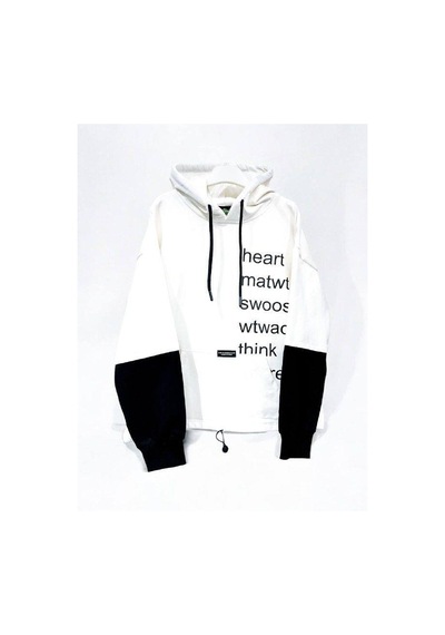 Zekids Çocuk Pamuklu Kapüşonlu Heart Mat Yazılı Sweatshirt-14830 Ekru