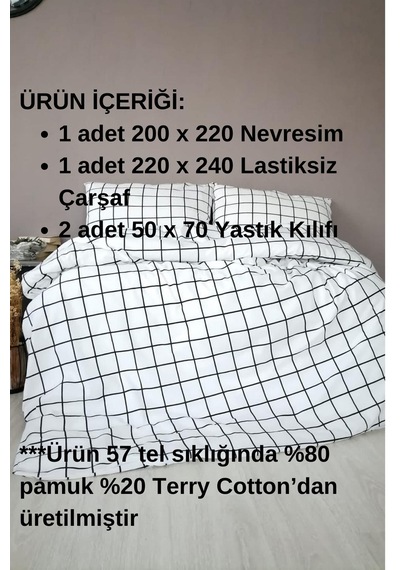 Sunrise Beyaz Siyah Çizgili Çift Kişilik Nevresim Takımı Beyaz - Siyah