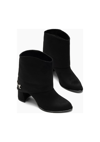 Joana Siyah Süet Arka Gold Toka Detaylı Kalın Topuklu Kadın Bot
