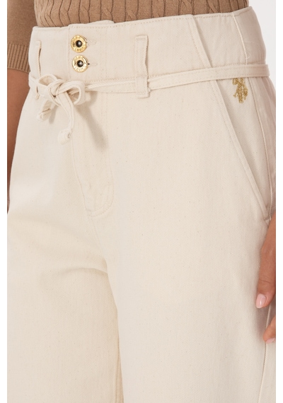 U.S. Polo Assn. Kadın Ekru Loose Fit Jean Pantolon 50308385-VR019