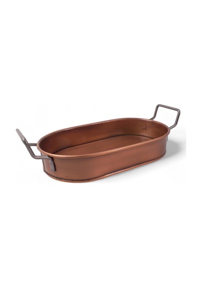 Tr 32cm Bakır Kaplama Lüks Galvaniz Metal Boyalı Oval Tepsi Zarafet Ve Dayanıklılığı Buluşturuyor