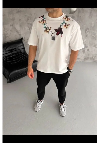 Modi Erkek Baskılı T-shirt Kısa Kol Bisiklet Yaka Regular Fit Rahat Kalıp Günlük Tişört - Beyaz - Mymg185502