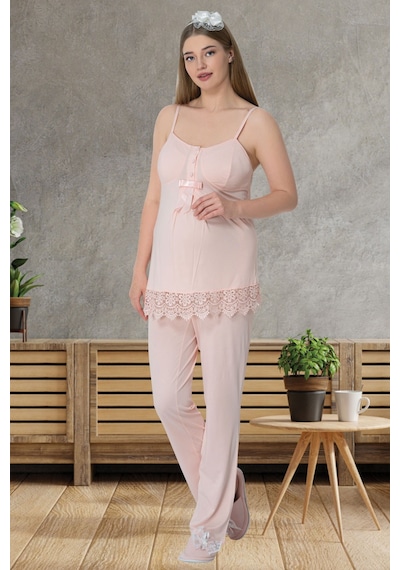 Mecit Pijama Mecit 1525 Pudra Sabahlıklı Lohusa Pijama Takımı