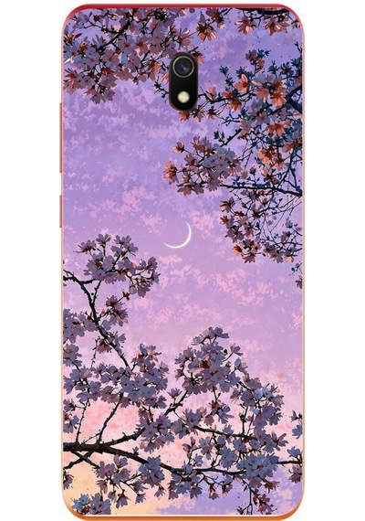 Redmi 8a Uyumlu Mor Gökyüzülü Ağaç Baskılı Silikon Kılıf Renkli