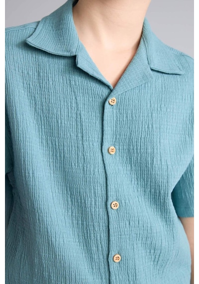DeFacto Erkek Çocuk Oversize Geniş Kalıp Polo Yaka Müslin Kısa Kollu Gömlek W3239A625HSGN382