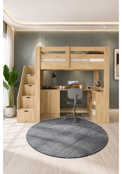 Rüzgar Ranza Çalışma Masalı, Kitaplıklı Ve Dolaplı Ranza - 1 Adet Comfort Yatak 90 x 190 Rüzgar Ranza Çalışma Masalı, Kitaplıklı Ve Dolaplı Ranza - 1 Adet Comfort Yatak 90 x 190