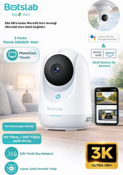 2c Pro Smart Camera - 3k / Tek Tuşla Sesli Arama / 360 Akıllı Güvenlik Kamerası - C222