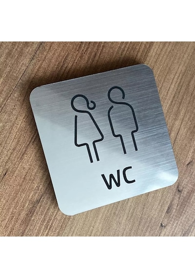 Metal Görünümlü Modern WC Yönlendirme Levhası
