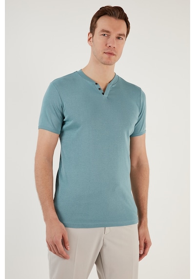 Buratti Pamuklu V Yaka Slim Fit Erkek T Shirt 5902122 Açık Mavi