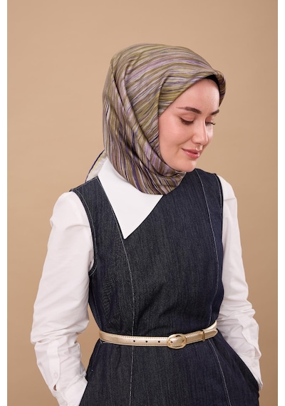 Silk Home Twill İpek Eşarp 11484-46 Yağ Yeşili, Morcivert, Mor, Lila, Yeşil