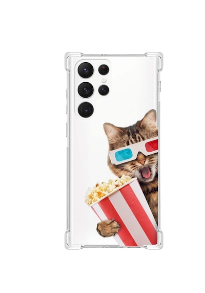 Samsung Galaxy S21 Ultra Uyumlu Kedi 1 Baskılı Şeffaf Köşe Korumalı Antişok Kılıf