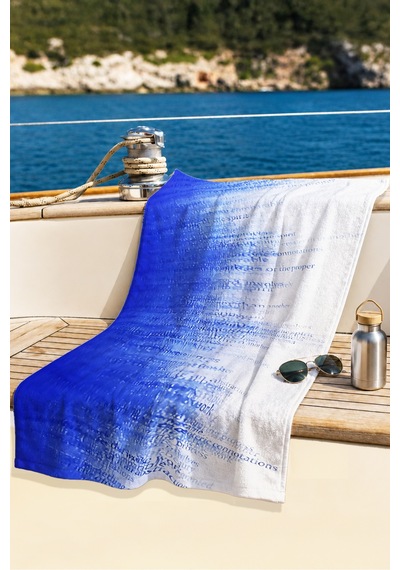 Mavi Beyaz Modern Soyut Plaj Havlusu - Tipografik Minimalist Hızlı Kuruyan Mikrofiber Havlu Berrak Tınısı