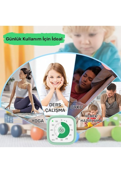 Mutfak,ders,yemek İçin 60dk Analog Alarm Zamanlayıcı,pomodoro Öğrenci Motivasyon Saati Yeşil Çok Renkli