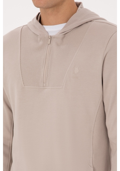 U.S. Polo Assn. Erkek Regular Fit Yarım Fermuarlı Kapüşonlu Taş Sweatshirt 50316391-VR049 U.S. Polo Assn. Erkek Regular Fit Yarım Fermuarlı Kapüşonlu Taş Sweatshirt 50316391-VR049
