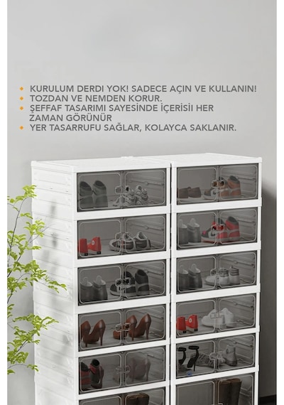 6 Katlı Katlanabilir Ayakkabılık, Modüler Ayakkabı Dolabı, Portatif Düzenleyici, Beyaz Beyaz 6 Katlı Katlanabilir Ayakkabılık, Modüler Ayakkabı Dolabı, Portatif Düzenleyici, Beyaz Beyaz