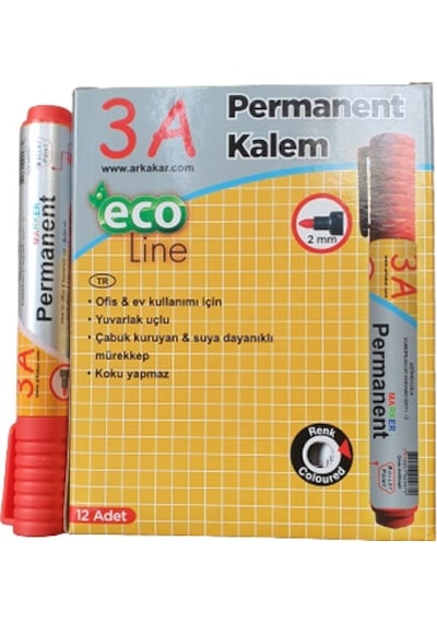 3A Yuvarlak Uçlu Permanent Marker Koli Kalemi 12'Li Paket Mavi