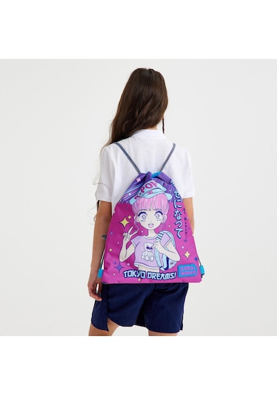 Coral High Kids Mor Pembe Mavi K-pop Desenli İpli Büzgülü Sırt Çantası 22477 Pembe