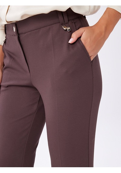 Faik Sönmez Metal Aksesuarlı Diagonal Dokulu Slim Fıt Örme Pantolon W27pnt018 Uw27pnt01830 Kahve
