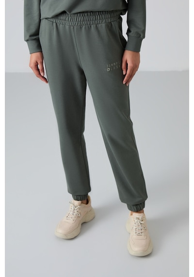 Tommy Life Çağla Basic Pamuklu O Yaka Oversize Lastik Paça Kadın Eşofman Takım - 95287 Çağla