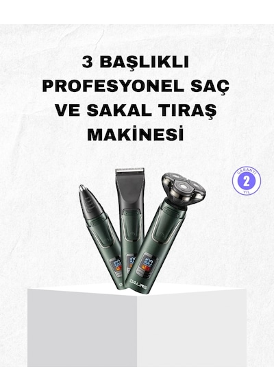 Şarjlı Ve Kablosuz 3 Başlıklı Profesyonel Bakım Seti Saç, Sakal, Burun Ve Kulak Düzeltici