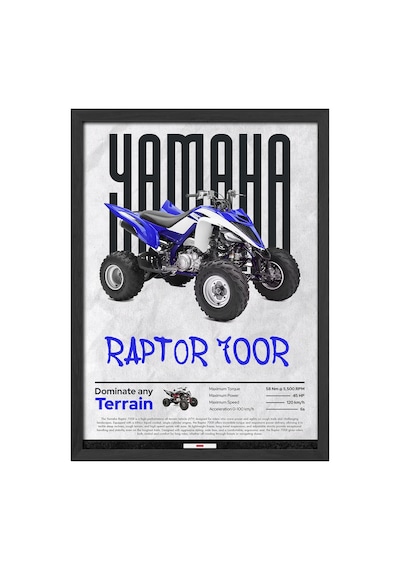 Yamaha Raptor 700r Siyah Ahşap Çerçeveli Poster, Dekoratif Motosiklet Duvar Tablosu