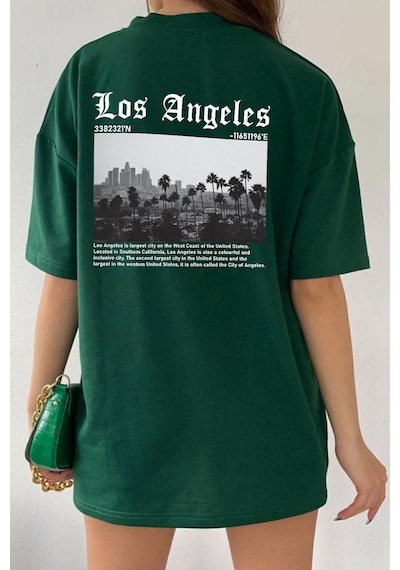 Uyguntarz Unisex Los Angles Tasarım T-shirt Yeşil