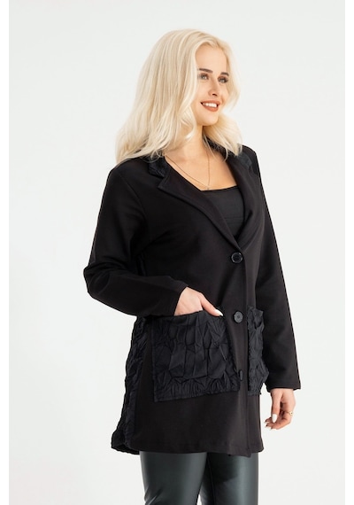Bold & Young Kadın Siyah Cepli Arkası Kraş Detaylı Düğmeli Blazer Ceket