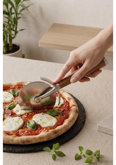 Akasya Saplı Paslanmaz Çelik Gümüş Fonksiyonel Pizza Kesici,hamur Şekillendirici Diğer