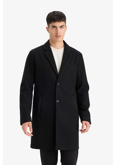 Defacto Relax Fit Ceket Yaka Düğmeli Cepli Kışlık Kaşe Parka Y8903az25aubk27 Siyah-bk27
