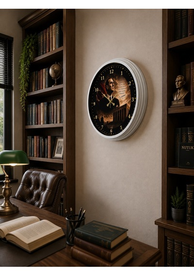 Beyaz Büyük Miras 40 X 40 Cm Metal Atatürk Duvar Saati