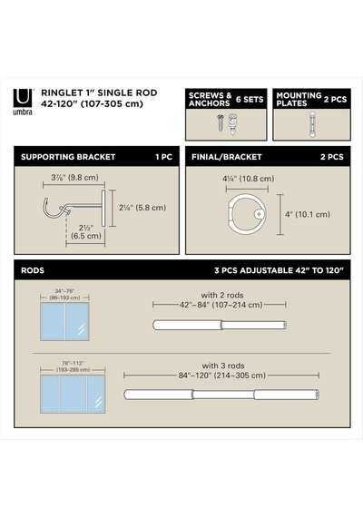 Umbra Ringlet Uzatılabilir Perde Çubuğu, 2,5 Cm Çap, 107 305 Cm, Siyah Diğer