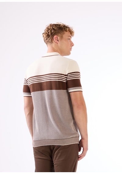 Dufy Kahve Çizgili Yatay Desen Erkek Triko - Slim Fit Kahve