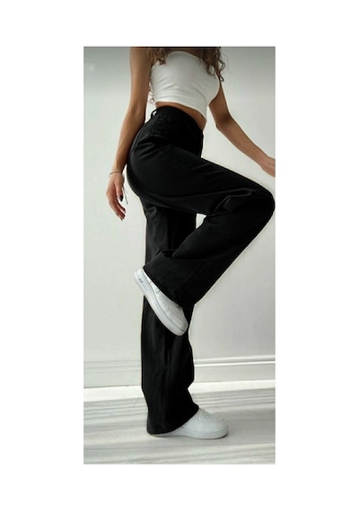 Woddi Nvn Hsn Cnk Extra Yüksek Acaip Solmaz Siyah Salaş Jeans Palazzo Pantolon New Sezon