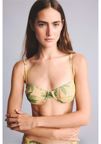 Defacto Regular Fıt Çiçekli Simli Kumaş Bikini Üstü G7029ax26smkh452 Haki-kh452