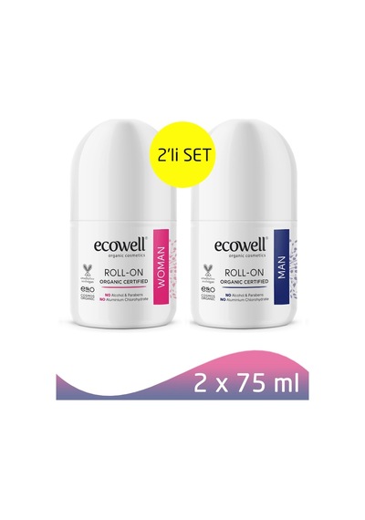 Ecowell Organik Kadın Roll-On Deodorant 75 ML + Organik Erkek Roll-On Deodorant 75 ML