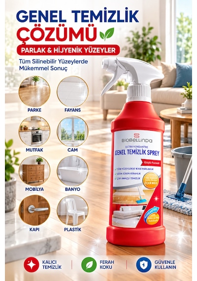 Genel Temizlik Spreyi Çok Amaçlı Yüzey Temizleyici Ahşap Fayans Cam Mermer Mutfak Ve Mobilya 450 ML