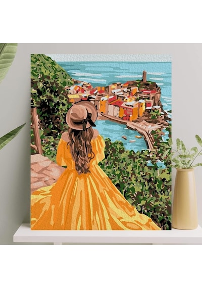 Sanat Sayılarla Boyama Tuval Seti Fırça Boya Dahil Çıtalı 40x50 Cm - Sarı Elbiseli Kız Genel
