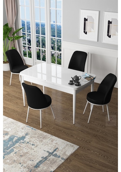 Canisa Concept Zen Serisi 80x132 Mdf Açılabilir Beyaz Masa Takımı Ve 4 Siyah Sandalye Masa Beyaz/sandalyeler Siyah Canisa Concept Zen Serisi 80x132 Mdf Açılabilir Beyaz Masa Takımı Ve 4 Siyah Sandalye Masa Beyaz/sandalyeler Siyah